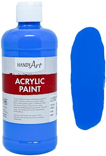 Handy Art Acrylic Paint, Fluorescent Blue, 16 oz Bottle, Glow UV Neon Under Black Light, Semi-Gloss Student Fluid Acrylic, Creamy Flow Consistency, Safe & Non-Toxic, Made in USA
