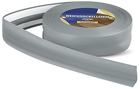DQ-PP Täcklist, 20 m, askgrå, 32 x 23 mm, golvlist, fönsterlist, PVC, plattlist, böjprofil, plastlist, mjuk golvlist, böjvinkel, vinkellist