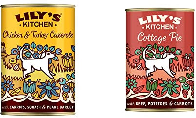 Lily's Kitchen Chicken & Turkey Casserole and Cottage Pie - Adult Wet Dog Food (6 x 2 Tins x 400 g)