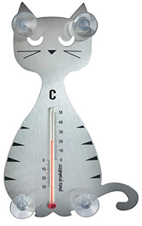 Thermometer Pluto – Katze Silberfarben – Fensterthermometer – Hanna's Laden
