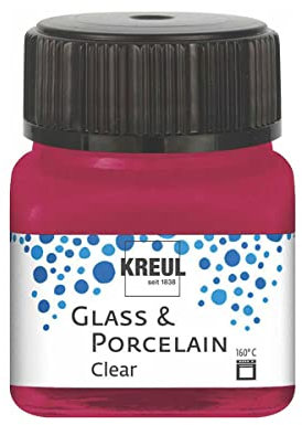 Kreul 16293 - Glass & Porcelain Clear Rouge Bordeaux, en Pot de 20 ML, Peinture Transparente pour Verre et Porcelaine, à Base d'eau, séchage Rapide, Claire comme du Cristal
