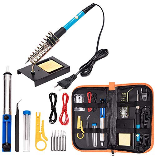 Kit de fer à souder électronique, outil de soudage à température réglable 60W 110V, 5pcs pannes à souder, pompe à dessouder, support pour fer à souder (version révisée)