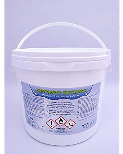 Naturii Cloro Multifunzione, Pastiglie 200 g Cloro Polifunzione Dicloro, Alghicida, Flocculante per Acqua Piscina kg 5