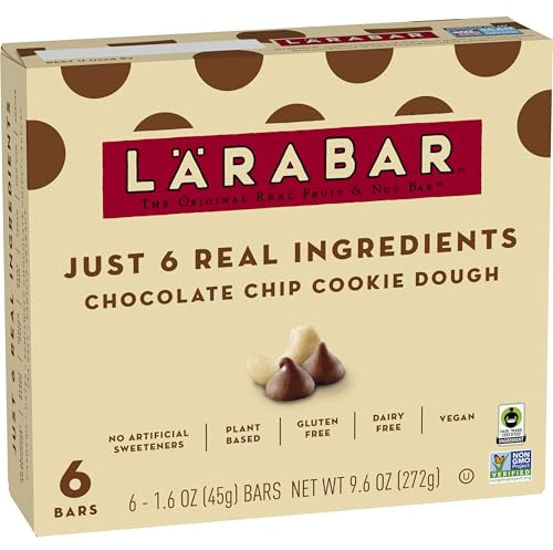 Larabar Chocolate Chip Cookie Dough, Fruit and Nut Bars, Gluten Free and Vegan, 9.6 oz, 6 Ct