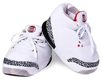 Banned Goods White Cement Sneaker Slippers for Men & Women | Hypebeast House Slippers | Premium Plush Comfort, One-Size 6-12