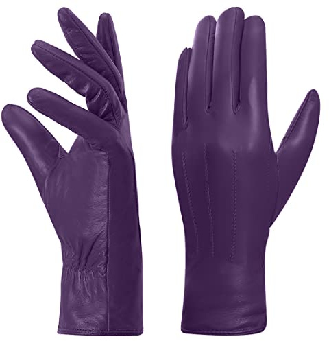 Harssidanzar Guanti in pelle da donna, fodera in pile caldo invernale Touchscreen Finitura vintageGL018EU,viola,taglia XL