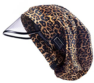 Hairbrella 100% Waterproof Rain Hat, Satin-Lined Cap, UV Sun Protection, Full Hair Coverage, Packable Travel Accessory (Leopard)