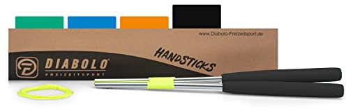 Diabolo Handstäbe (32cm) aus Aluminium mit Ersatzschnur (160cm) und Moosgummi Griff (schwarz) - in Profi-Qualität für alle Modelle & Marken