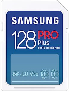 Samsung PRO Plus SD-Karte, 128 GB, UHS-I U3, Full HD & 4K UHD, 180 MB/s Lesen, 130 MB/s Schreiben, Speicherkarte für Spiegelreflexkameras und Systemkameras , MB-SD128S/EU