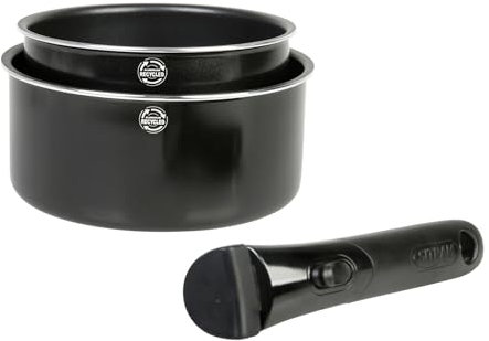 Sitram 715484 Juego de 2 Cacerolas Ø16/20 cm en Aluminio 90% Reciclado – Revestimiento Antiadherente sin PFOA – Mango Extraíble Sitramovible – Cocina Familiar y Eficiente – Apta Inducción