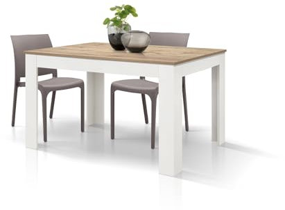 PAZZO DESIGN Tavolo Allungabile Adriana, Piano Rovere Rustico, Gambe Bianche, Tavolo Cucina e Soggiorno, Made in Italy, 120 x 80 x h77 cm