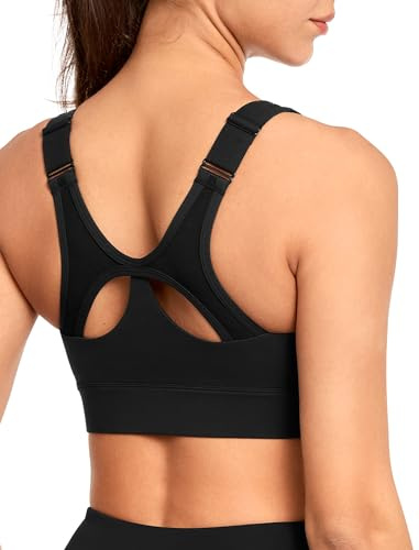 Yvette Soutien Gorge de Sport Maintien Solide Réglable Fermeture Avant Grandes Tailles Fitness Course Noir XXL