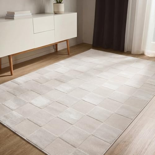 benuta Basic Matta Claire - Krämfärgad 120x170 cm - Minimalistisk geometrisk retro vardagsrum - Lättskött - Lämplig för golvvärme