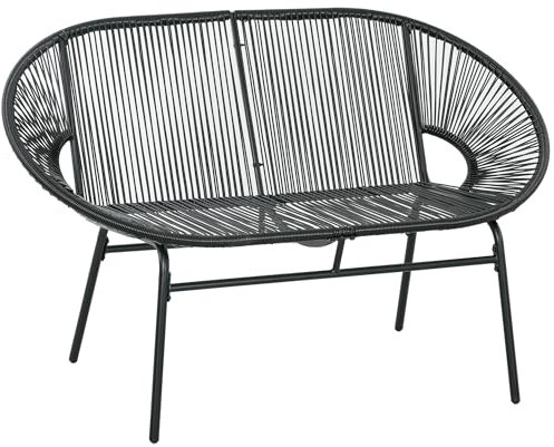 Outsunny Rattansessel mit Armlehne, Outdoor Sessel aus Polyrattan, wetterfest Gartensessel bis 240kg belastbar, Gartenstühle für Garten Balkon, Veranda, Terrasse, Schwarz