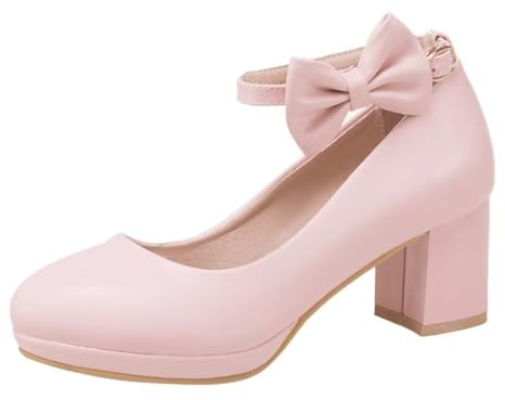 HSyc JRX Damblockklack, höga klackar, remmar, pumps med rosett, klänning, skor, ROSA, 41 EU