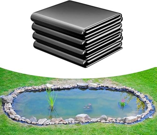 Fodera per laghetto da giardino, 10 x 18 m, flessibile, nera, resistente, per laghetti, cascate e giardini acquatici, pieghevole e impermeabile, per stagni con pesci, rivestimento preformato per