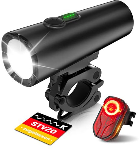 SFGSUP LED Fahrradlicht Set, StVZO Zugelassen Fahrrad Lichter Vorne & Fahrrad Rücklicht, Fahrradbeleuchtung Set USB Aufladbar, IPX5 Wasserdicht Fahrradlampe