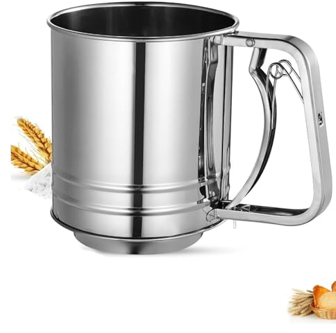 Flour Sifter Baking Sieve with Large Capacity 5 Cup for Home KitchenBaking Sieve Cup for Icing Sugar Cake Flour (Silver)