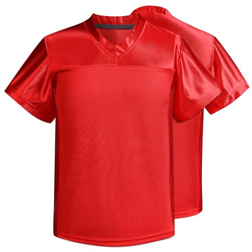 Men's Blank Football Jersey, Adult Mesh Athletic Practice Football Shirts, Blank Football Jerseys for Adults S-2XL (US, Alpha, Large, Regular, Regular, Red)
