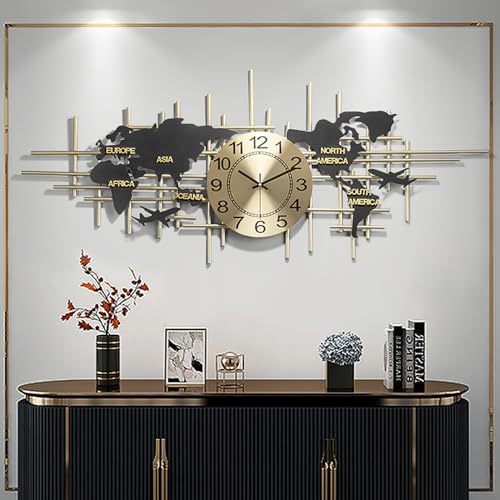 BULUXE 37.8 Modern 3D World Map Wall Clock, Bronze Gold