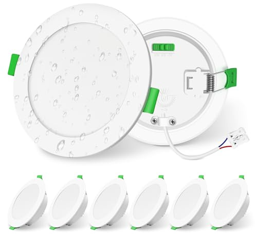 ALUSSO Einbaustrahler LED Spots 230V Dimmbar 8W 850lm Einbauleuchten Hohe Helligkeit, 3000K 4000K 6500K Deckenspots Ultra Flach Deckenleuchte IP65 Wasserdicht für Badezimmer Küche, Weiß 6er Set