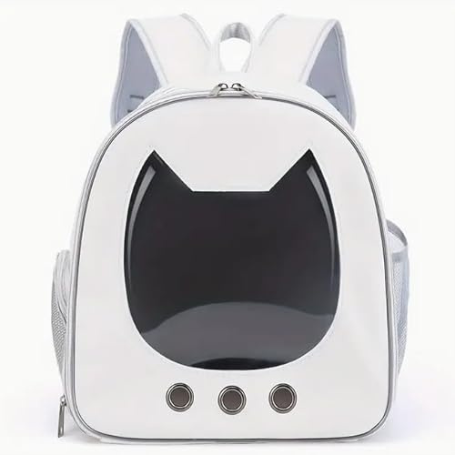Sac à Dos Portable Résistant à l'eau pour Chat - Léger, Respirant, avec Fermeture Éclair pour Chats & Petits Chiens, Bretelles Confortables, Idéal pour Les Aventures en Plein Air (Blanc)
