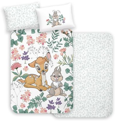 MTOnlinehandel Biancheria da letto 100 x 135 cm, Bambi REH & Klopfer, biancheria da letto per bambini, 100% cotone, 1 federa 40 x 60 cm + copripiumino 100 x 135 cm (Bambi)