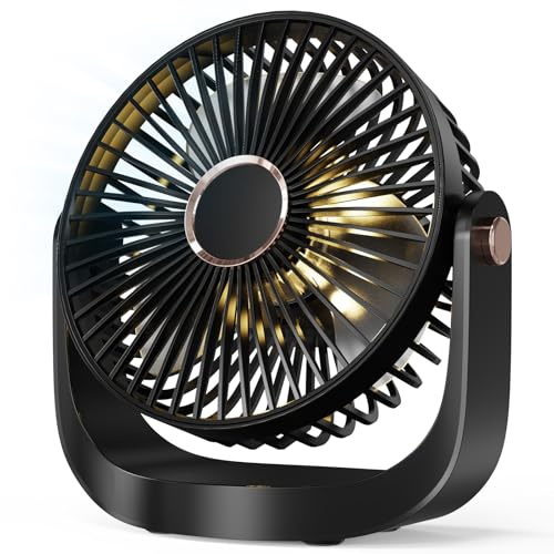 LEBKOVL Portable USB Quiet Desk Fan - 5 Speed with Night Light, 360° Adjustable Mini Fan,3000 mAh Rechargeable Battery, 20 dB Silent Operation Small Table Fan for Home/Office/Bedroom