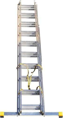 BPS Trade Master Pro 3 Section Extension Ladder | 6.26m / 20.53FT Aluminium Ladders | 150KG Load Capacity, Integral Stabiliser, Auto-Locking, Non-Slip Rubber Feet