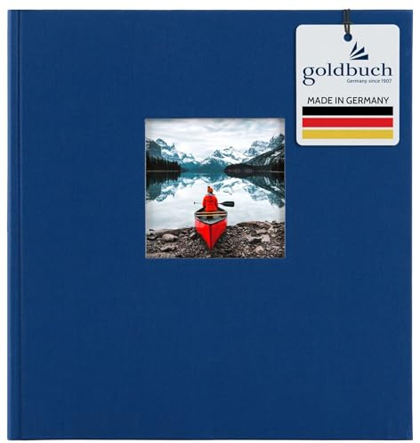Goldbuch 27 895 Bella Vista - Album Fotografico con Ritaglio, 30 x 31 cm, 60 Pagine Bianche con divisori in Pergamena, Album Fotografico con Copertina in Lino, Blu Scuro