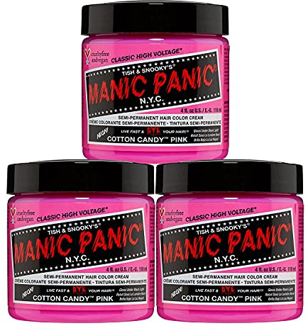 Manic Panic Cotton Candy Classic Creme, rosa semipermanente Haarfarbe, 3 x 118 ml