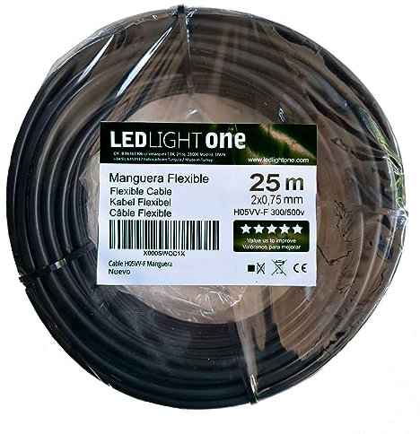 Led Light One Cable H05VV-F Tuyau 2x0,75mm 25m (Noir) Tension de service : 500v Câbles pour installations fixes et mobiles dans les locaux domestiques et de bureaux.