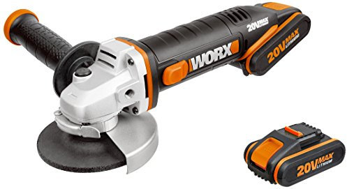 WORX WX800 18V (20V Max) Cordless 115mm Angle Grinder with x2 2.0Ah Batteries, Black