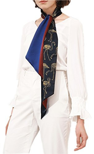 Prettystern Gemusterter Damen 2-lagig Skinny Schmaler Seidenschal Frühling Sommer Tuch Seidenband Krawattenschal M1