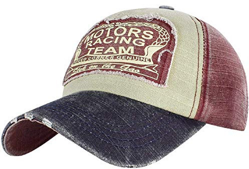 Tuopuda Baseball Cap Retro Cap Vintage Basecap Motors Racing Motorcycle Snap Back Baseballkappe Outdoor Unisex (Marine et Rouge)