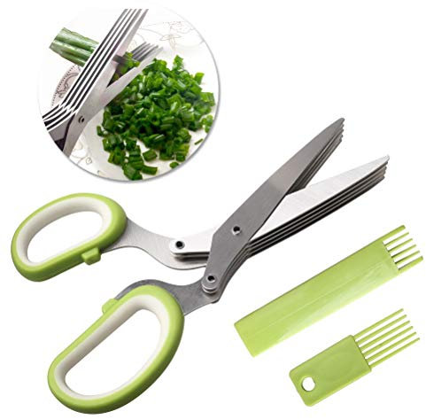 Kitchen Scissor, Herb Scissors 5 Blades Stainless Steel Great Kitchen Gadgets with Cover