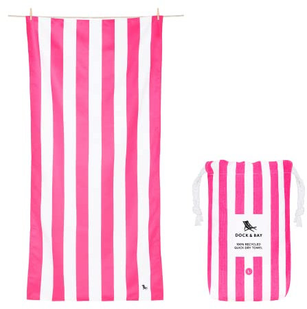 Dock & Bay Strandhandtuch - Schnell trocknende Mikrofaser, ohne Sand - Kompakt, Leicht - 100% recycelt - Inklusive Beutel - Cabana - Phi Phi Pink, Large (160x90cm, 63x35)