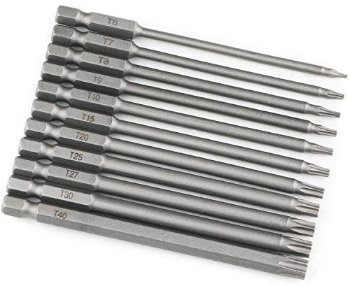 JTENG Juego destornilladores Torx, extralargos (100 mm) y magnéticos T8-T40 de 1/4 pulgadas, hexagonales (11pcs-100mm)