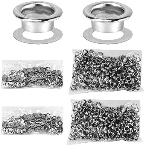 QWORK Oeillet de rondelle Kit, 1000 pièces oeillet et 1000 pièces de rondelle, 6 mm (1/4 po), pour Chaussures Vêtements Toile Bâche, argent
