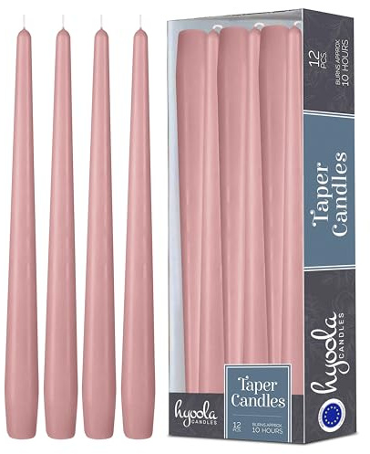 Hyoola Tall Taper Candles - 10 Inch Mauve Pink Unscented Dripless Taper Candles - 8 Hour Burn Time - 12 Pack