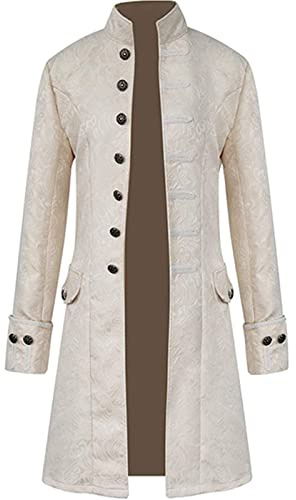 Sangdut Men's Medieval Steampunk Halloween Costumes, Gothic Frock Coat Victorian Court Uniform, Renaissance Bottom Vintage Adult Festival Tailcoat (White, M)