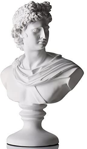 XMGZQ David Statue,Apollo Büsten Statue,Klassische Griechische Mythologie David Kopf,Römisches Büste Statue,Marmorharz,weiß,30 cm,Michelangelo Home Dekoration,Skizze Praxis Geschenk