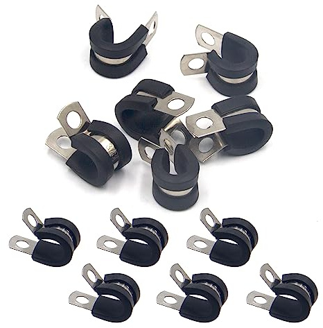 BESTYCHAO 12 st gummifodrade P-klämmor, 10 mm (3/8 tum) rörklämmor i rostfritt stål, P-klämmor för slang, kabel, rörmontering