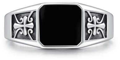 OHAYOO Siegelring Herren Silber 925 Emaille Ring Schwarz Massiv, 10 mm Breit, Klassischer Keltischer Ring für Papa Freund Ehemann