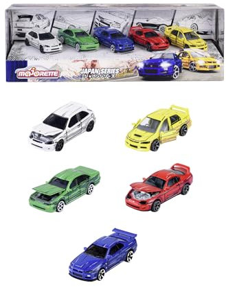 Majorette - Auto-Set Japan Series (5 Autos) - 5 Spielzeugautos aus Metall im Anime-Stil, je 7,5 cm, für Sammler und Kinder ab 3 Jahre, mit Freilauf, Federung & zu öffnendem Teil