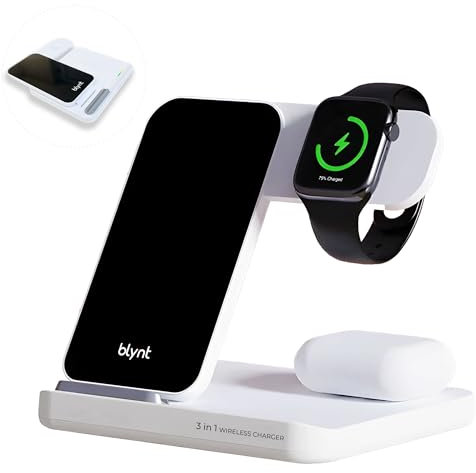 3 in 1 Wireless Charging Station - Foldable & Fast Qi Wireless Charger for iPhone, Android, and Qi-Enabled Devices - Easy All-in-One Charging Spot (White)