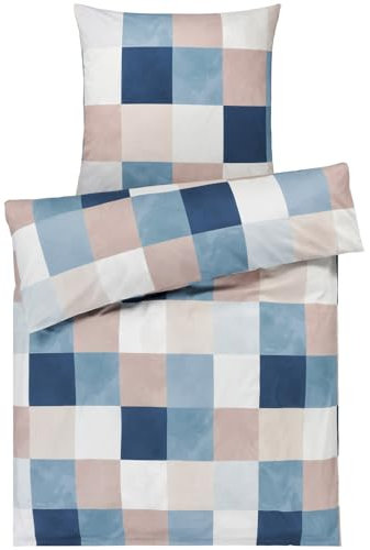 Pure Label Karierte Bettwäsche 135x200 cm mit einem Kissenbezug 80x80 cm - Traumhaft weiches Bettwäsche-Sets 135 x 200 cm in blau aus 100% Baumwolle mit YKK Reißverschluss