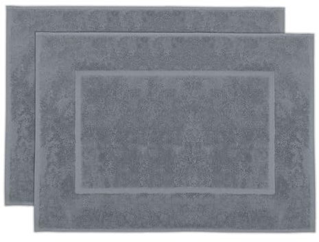 ZOLLNER 2er Set Badematten in 50x70 cm - saugstarke und Flauschige Badvorleger aus Baumwolle - bis 60°C waschbar - für Fußbodenheizung geeignet - in grau - Hotelqualität