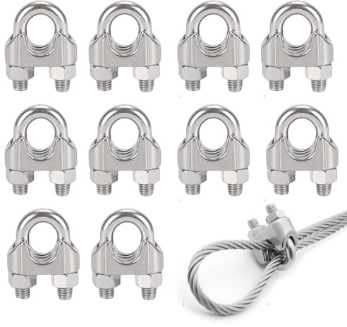 duoyif Abrazadera De Cable De Acero 8mm, 10piezas M8 Clip De Cuerda De Alambre Inoxidable, M8 Abrazaderas De Cable Para Cables De Alambre Cables De Acero Cuerdas De Jardín (Plata, M8)