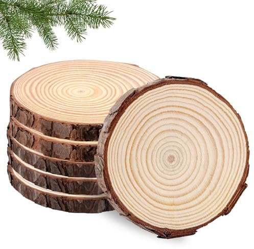 Holzscheiben, 6 Stücke Baumscheiben Rund Zum Basteln, Holzscheiben Ohne Loch 16-17 cm durchmesser, Holzscheibe Untersetzer Holz, Holz Log Scheiben, Holzscheiben für DIY, Basteln, Hochzeit (16)